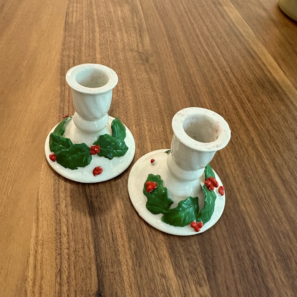 Vintage Christmas Candle Holder Pair